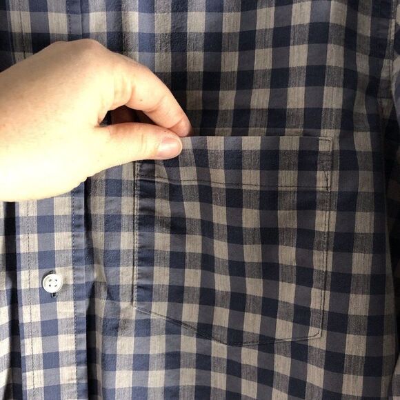 George Classic Fit Men’s Size Small (34-36) Gingham Gray Blue Button Down Shirt - Picture 4 of 16